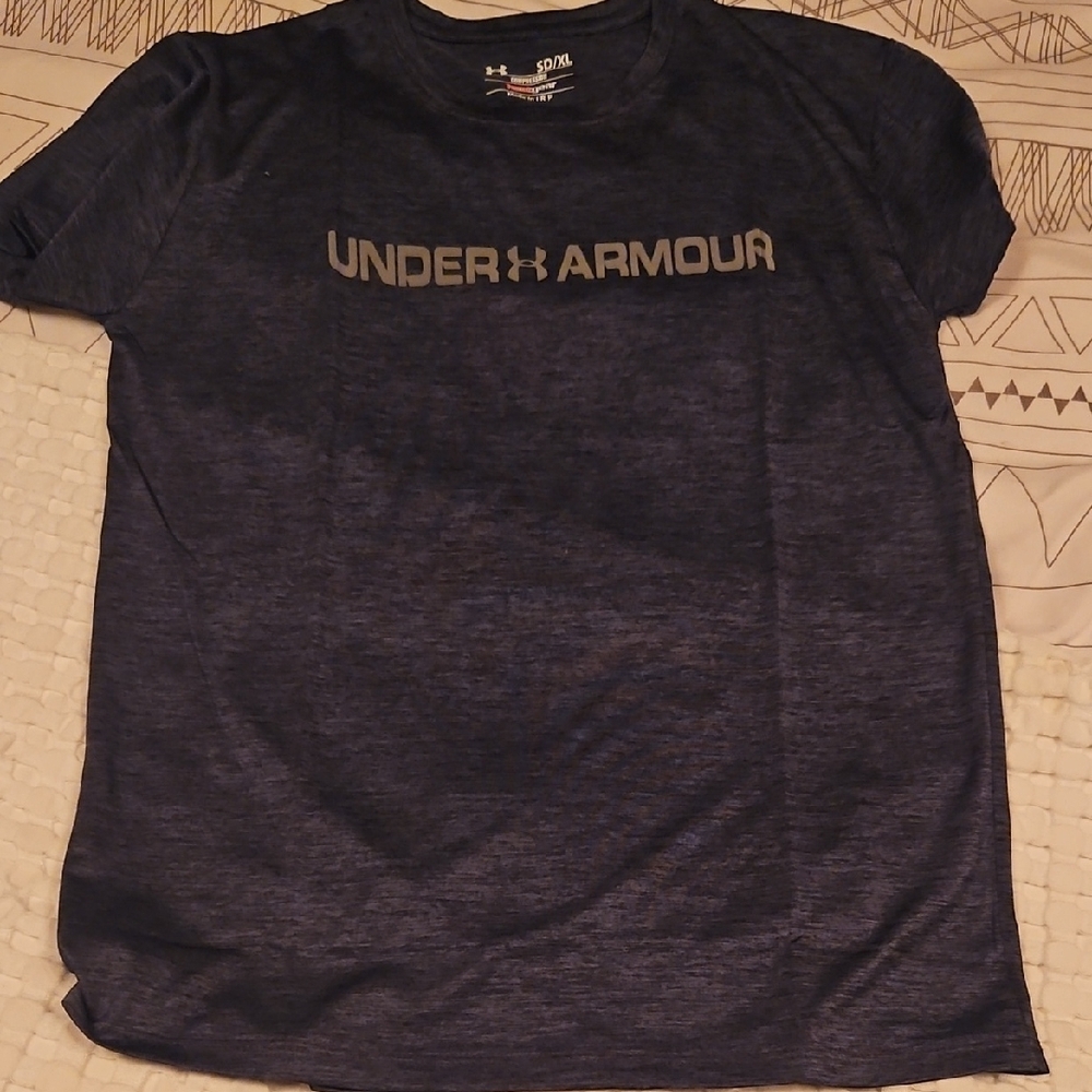 Under Armour Boys Heathered Navy Tee Xl